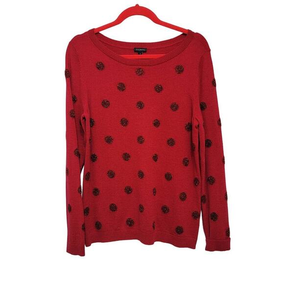 Talbots Lambswool Blend Sweater Metallic Polka Dot Scoop Neck Medium 543 - Picture 1 of 9